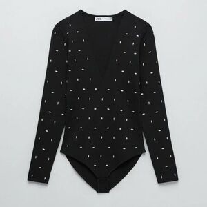 NEW Zara Black Studded Knitwear Bodysuit